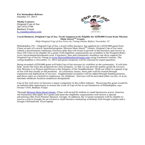 For immediate release chase grants