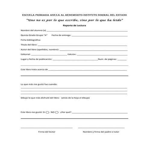 Formato reporte de lectura