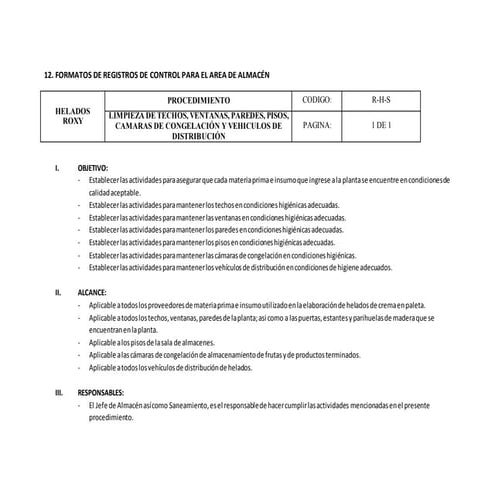 Formatos de registros de control para el area de almacen