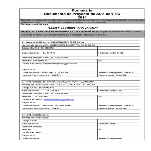 Formaulario de proyectoINSTECHI SEDE EL ZAFIRO CARMEN MABEL PEREZ