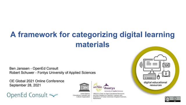 Framework for categorizing digital learning materials