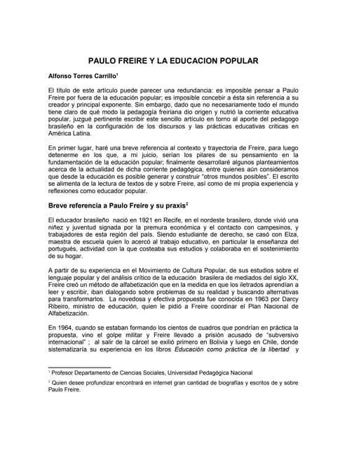 Freire y la educacion popular