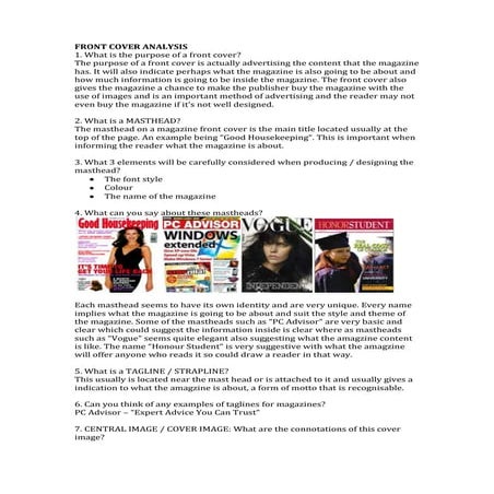 Front Cover Analysis