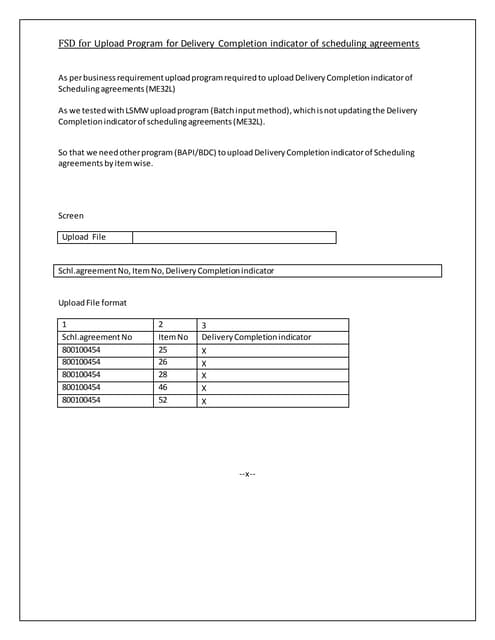 Fsd for upload program for delivery completion indicator of scheduling agreem...