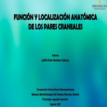 FUNCIÓN Y LOCALIZACIÓN ANATÓMICA DE LOS PARES CRANEALES