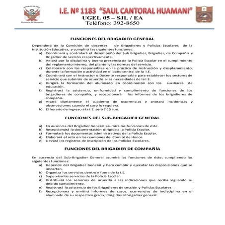 Funciones del brigadier y policia escolar de i.e. 1183 sch