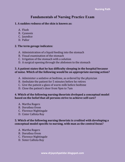 Fundamentals of nursing practice exa1