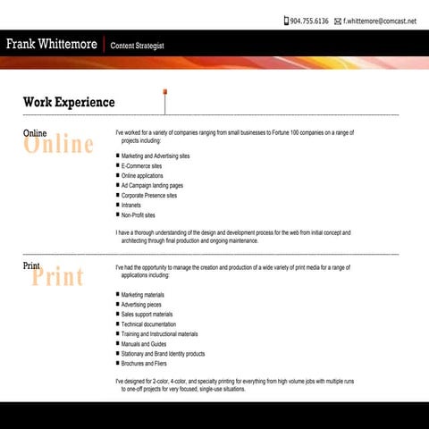 Frank Whittemore Professional Portfolio