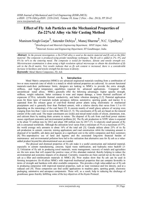Effect of Fly Ash Particles on the Mechanical Properties of Zn-22%Al Alloy vi...