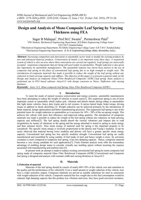Design and Analysis of Mono Composite Leaf Spring by Varying Thickness using FEA
