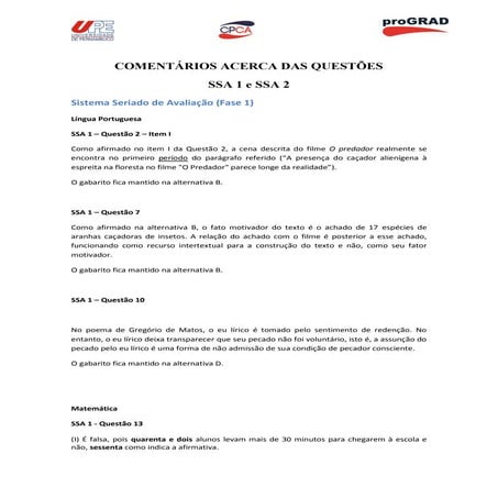 Gabarito final do vestibular seriado da UPE 2012