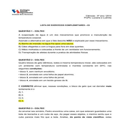 Gabarito   calor e temperatura