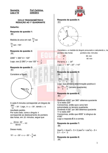 Gabarito da 10ª lista de geometria