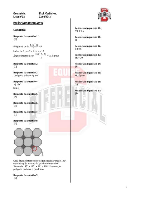 Gabarito da 3ª lista de geometria