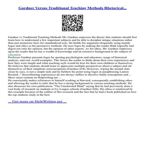 Gardner Versus Traditional Teaching Methods Rhetorical...