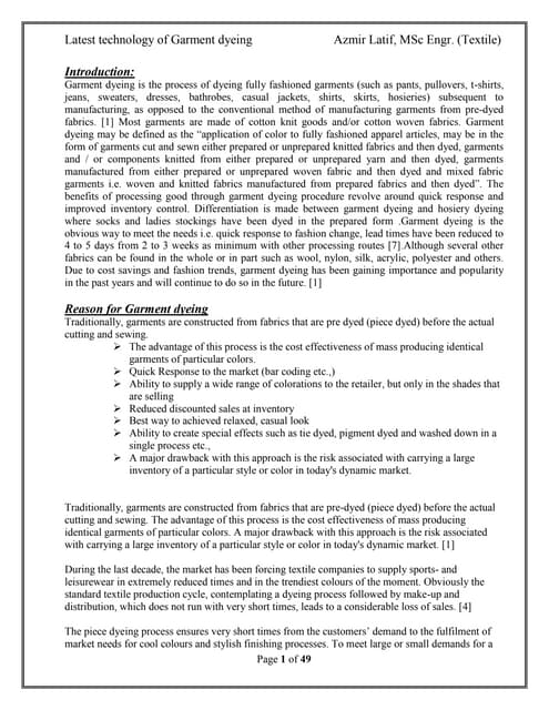 Garment  dyeing technique