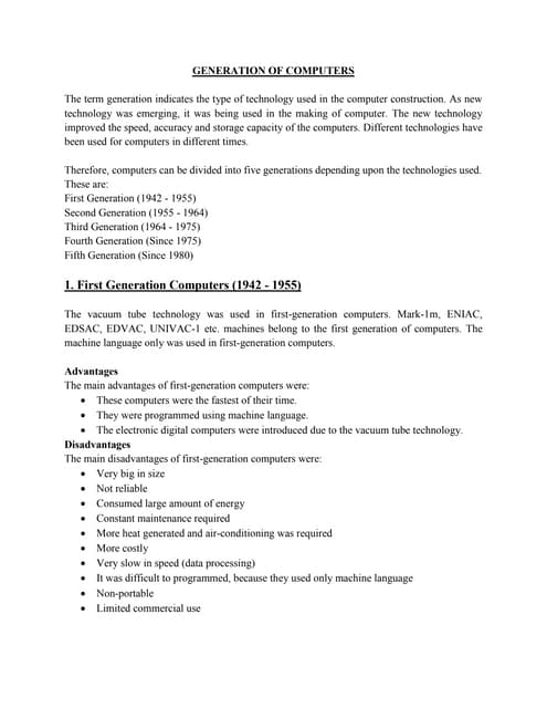 Generation of computers
