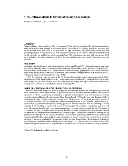 Geoelectrical methods for investigating mine dumps