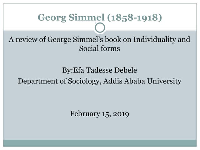 George simmel's book on individuality and social forms