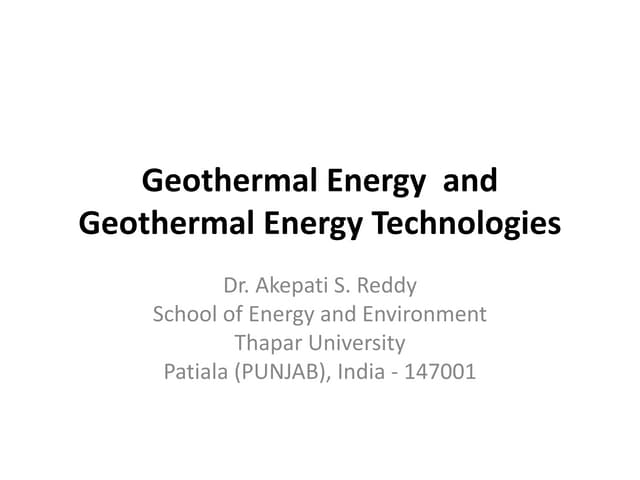 Geothermal energy technologies