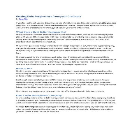 Getting Debt Forgiveness From Your Creditors