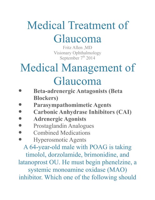 Medical Treatment of Glaucoma