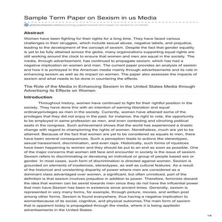 Globalcompose.com sample term paper on sexism in us media