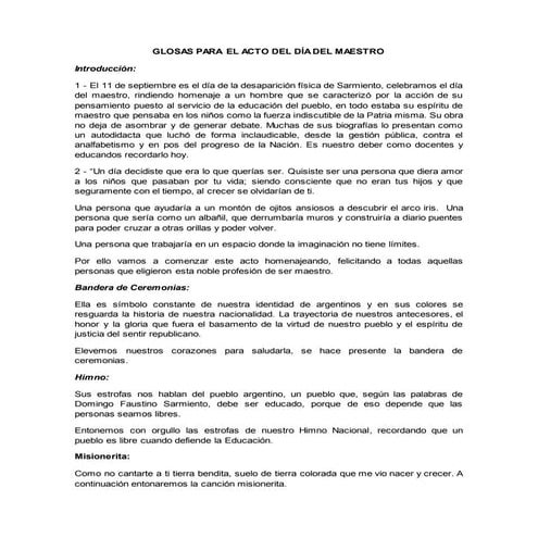 Glosas para el acto del día del maestro