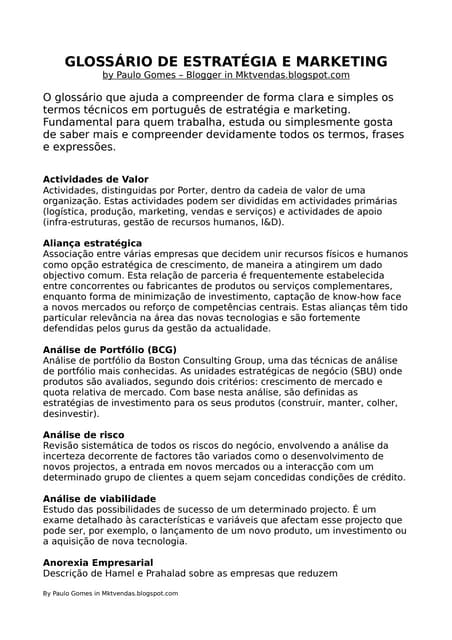 Glossário de estrategia e marketing