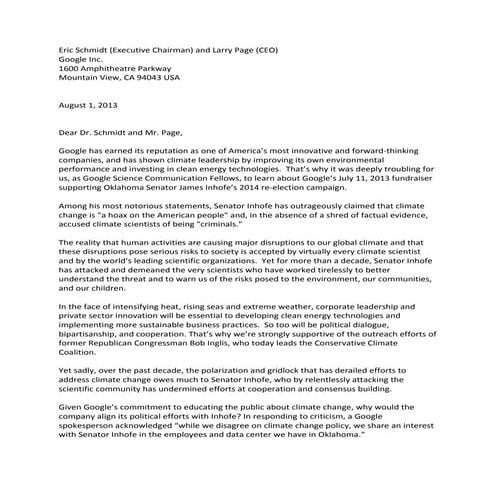 Google Faces Fresh Criticism for Hosting Inhofe Fundraiser