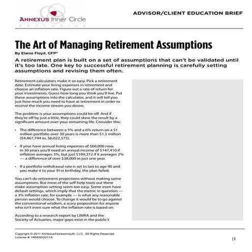 G pessotti art of managing retirement assumptions reprint