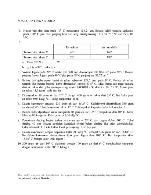 Soal quiz fisika kalor a