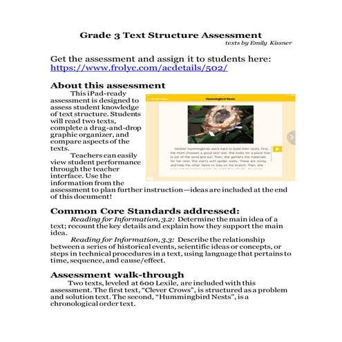 Grade 3 text structure assessment teaching guide