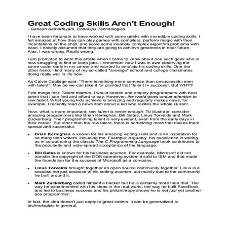 Great Coding Skills Aren't Enough