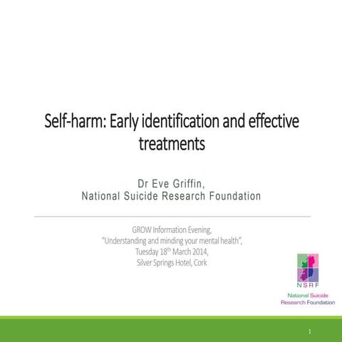 Self-harm: Early identification and effective treatments Dr. Eve Griffin NSRF