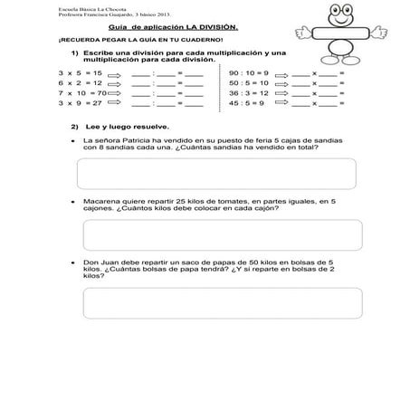 Guía matemática división 3 básico