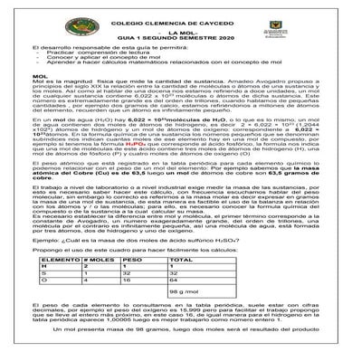 Guia de moles GRADO DÉCIMO 