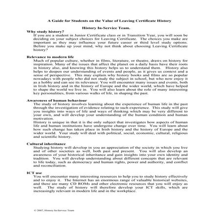 Guide for students on the value of l cert history