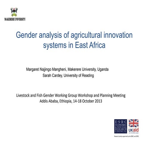 Gender analysis of agricultural innovation systems in East Africa