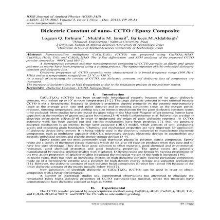 Dielectric Constant of nano- CCTO / Epoxy Composite