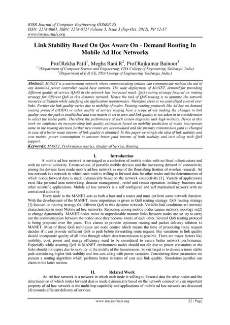 Link Stability Based On Qos Aware On - Demand Routing In  Mobile Ad Hoc Networks