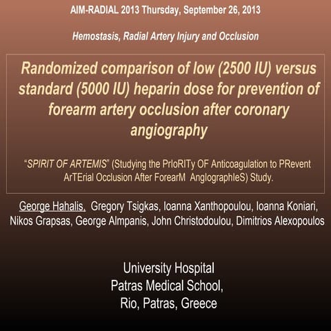 Hahalis G - AIMRADIAL 2013 - Heparin and occlusion rate
