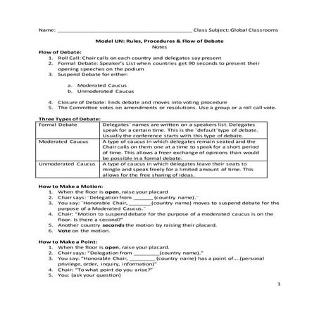 Handout rules procedures &amp; flow of debate