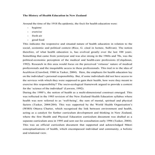 The history of health education in NZ and a brief rundown on the curriculum