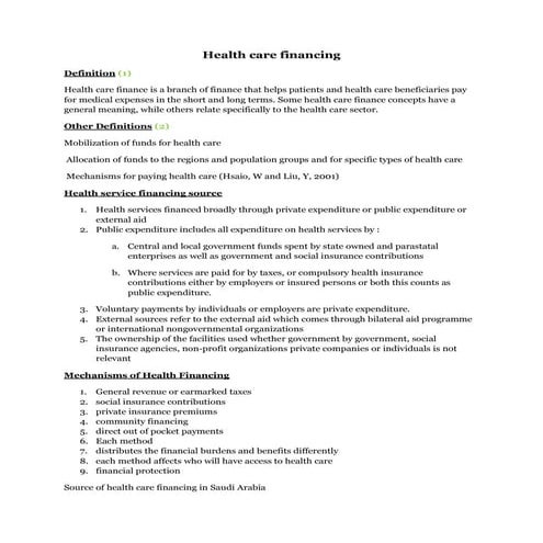 Health care financing