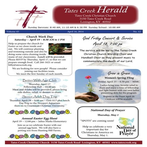 Tates Creek Christian Church Weekly Herald for April 16, 2014