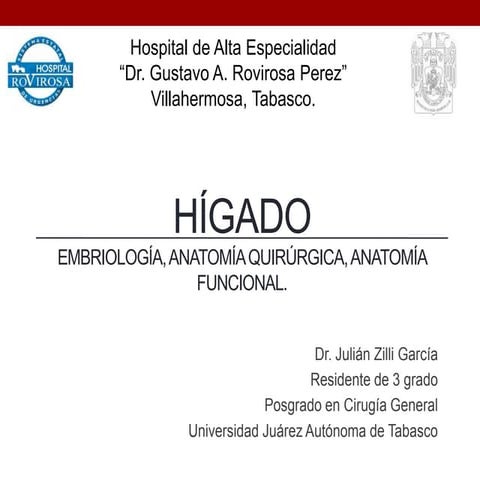 Anatomía quirúrgica y anatomía funcional del hígado.