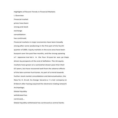 Highlights of recent trends in financial markets