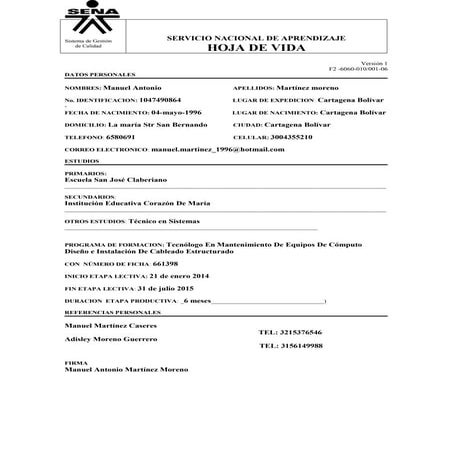 Hoja de vida de manuel