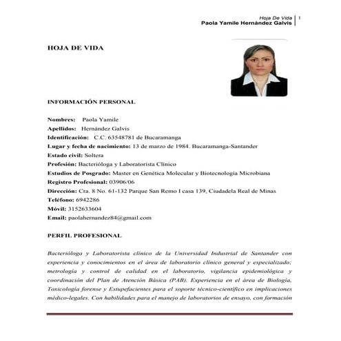 Hoja de vida Paola Hernández Galvis 